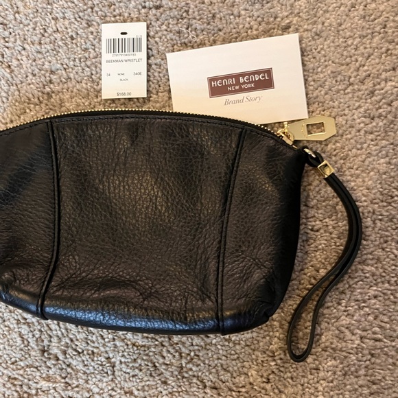 🆕 Henri Bendel BEEKMAN Black Leather gold hardware wristlet clutch - Picture 7 of 7